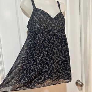 Michael Kors 100% Silk Navy Blue & Cream Sheer Camisole, Size L
